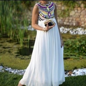 White Aztec embroidered maxi dress